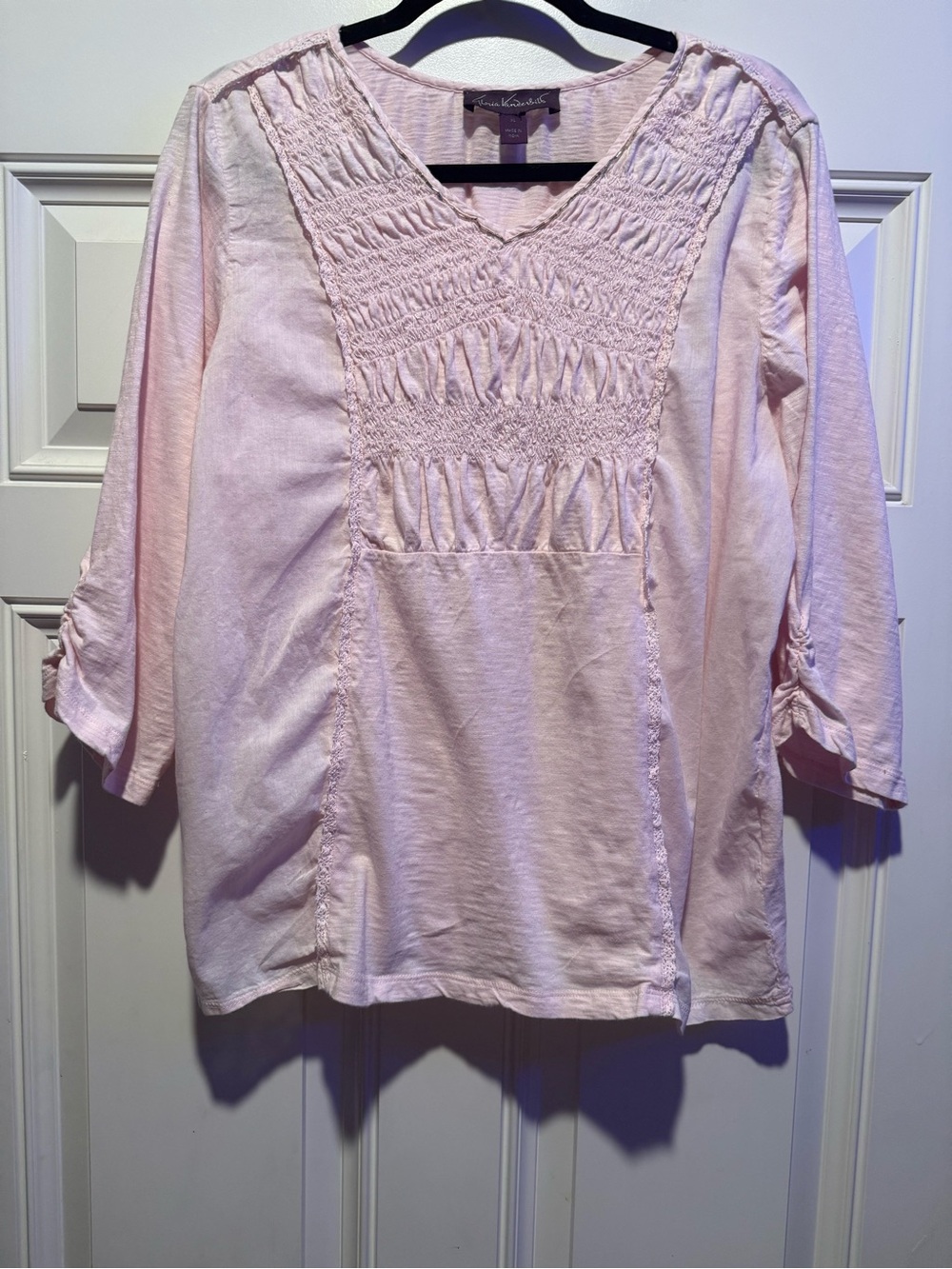 Gloria Vanderbilt Pink Smocked Boho Blouse Cotton XL